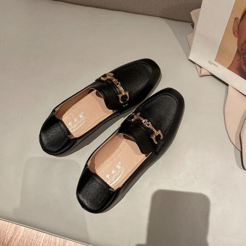 Single shoes women's 2025 new spring and summer leather shoes flat-soled versatile one-pedal women's shoes spring loafers Doudou shoes