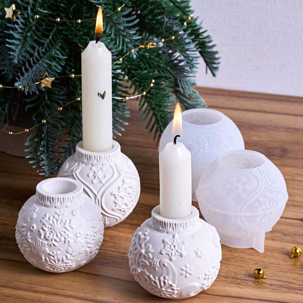 3D Embossed Lantern Snowflake Candle Holder Mold DIY Christmas Ball Snowflake Craft Making Plaster Resin Silicone Molds Home Dec