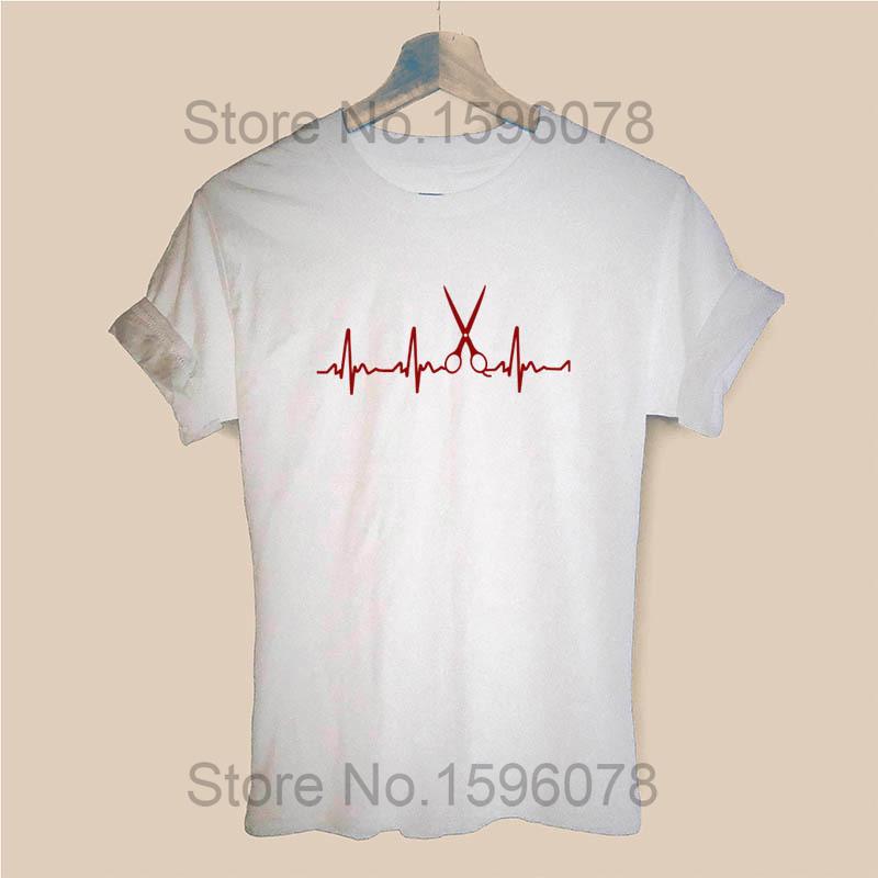 Barber Weapons T Shirt Women Short Sleeve O-Neck Cotton Heartbeat of Hairdresser T-shirt Girls Woman Scissors Clothing Tops