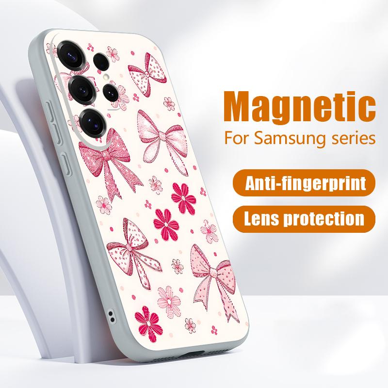 Cute Cartoon Bowknots Print Magnetic Case For Samsung S26 Ultra S25 Edge S24 FE S23 S22 Plus A54 A15 A35 A55 A16 A36 A56 A17 A37 A57 5G Matte Cover