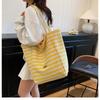 Striped Canvas Double-sided Usable Bag, Tote Bag, Casual Shoulder Bag, Large Capacity Shopping Bag