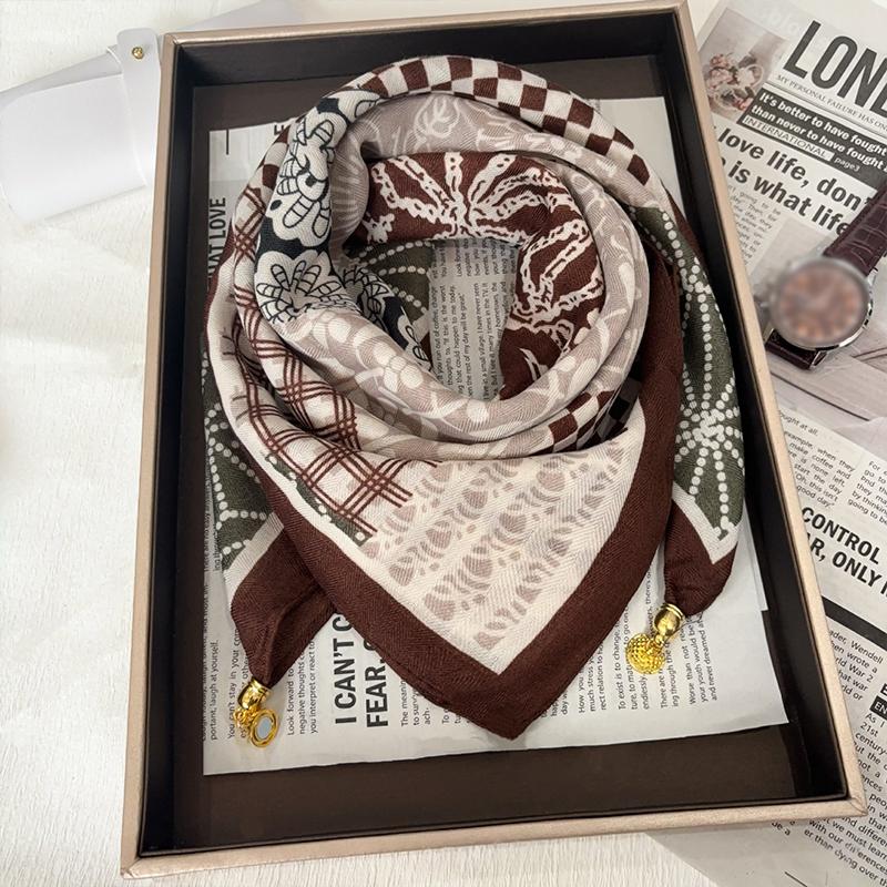 1PC Necklace French Style Magnetic Closure Gift Silk Scarf Luxury Painted Pattern Elegant Neck Scarf Versatile Multi-Color