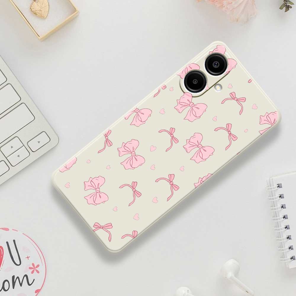For Samsung Galaxy A07 4G Case Pink Bow Love Pattern Printing Straight Edge TPU Phone Back Cover