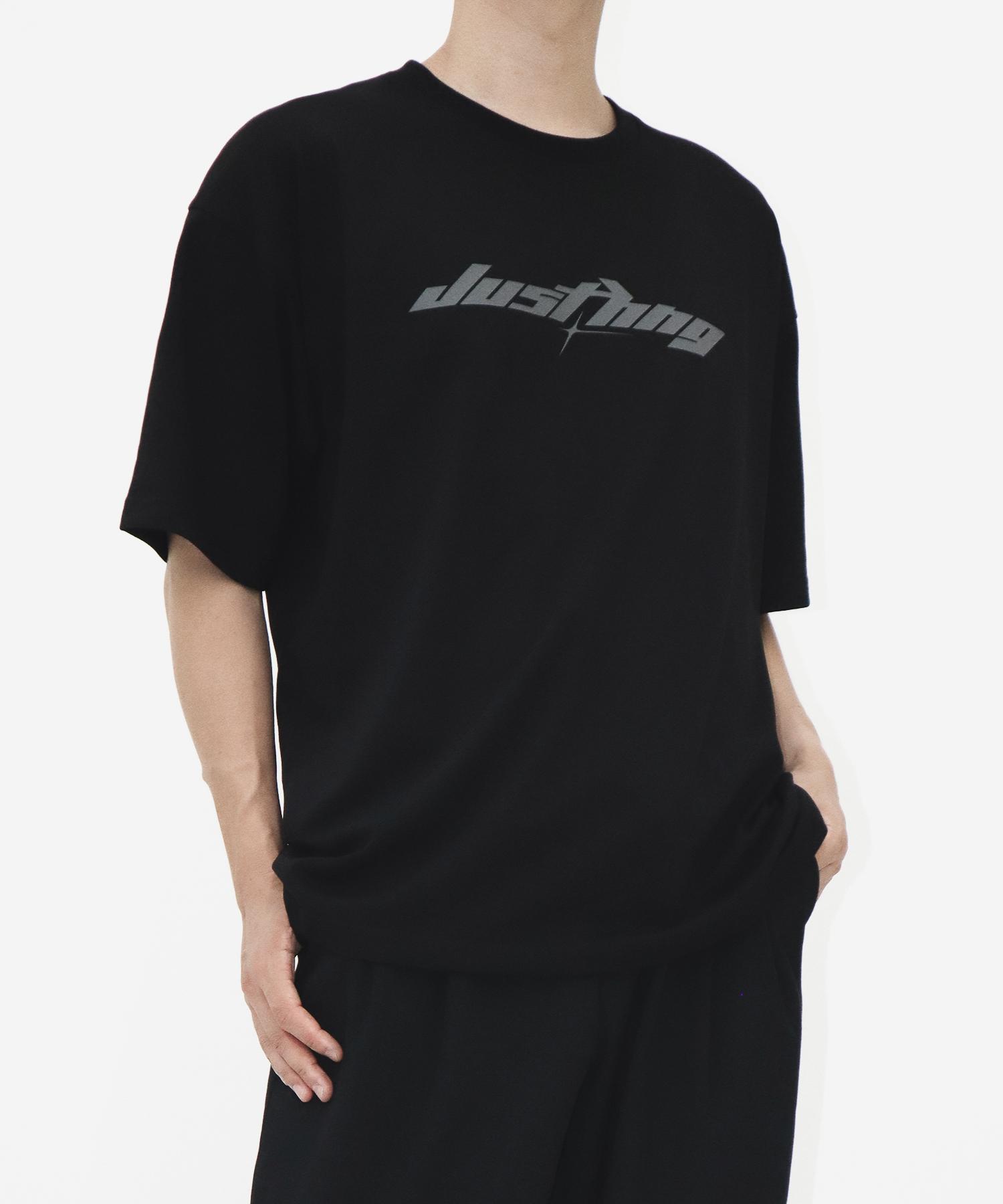 Just Haeng Hng Gray Logo Oversized Short Sleeve T-Shirt (Black) F