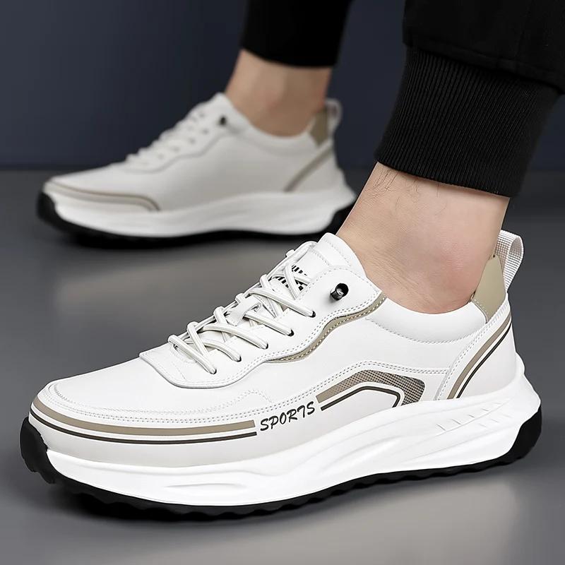 Fashion New Men Light Genuine Leather Sneakers Slip-On Casual Leather Outdoor Comfy Walking Shoes Luxury Brand Thick Bottom Driving Shoe
