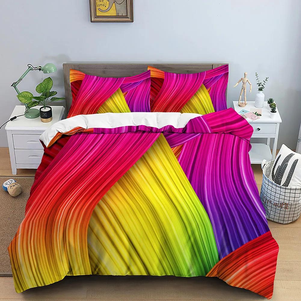 Regenbogen Geometrisch Bettbezug Psychedelisch Twin Queen Bettwäsche Set für Kinder Erwachsene Abstraktes Muster Deckenbezug Modernes Bettwäsche Set