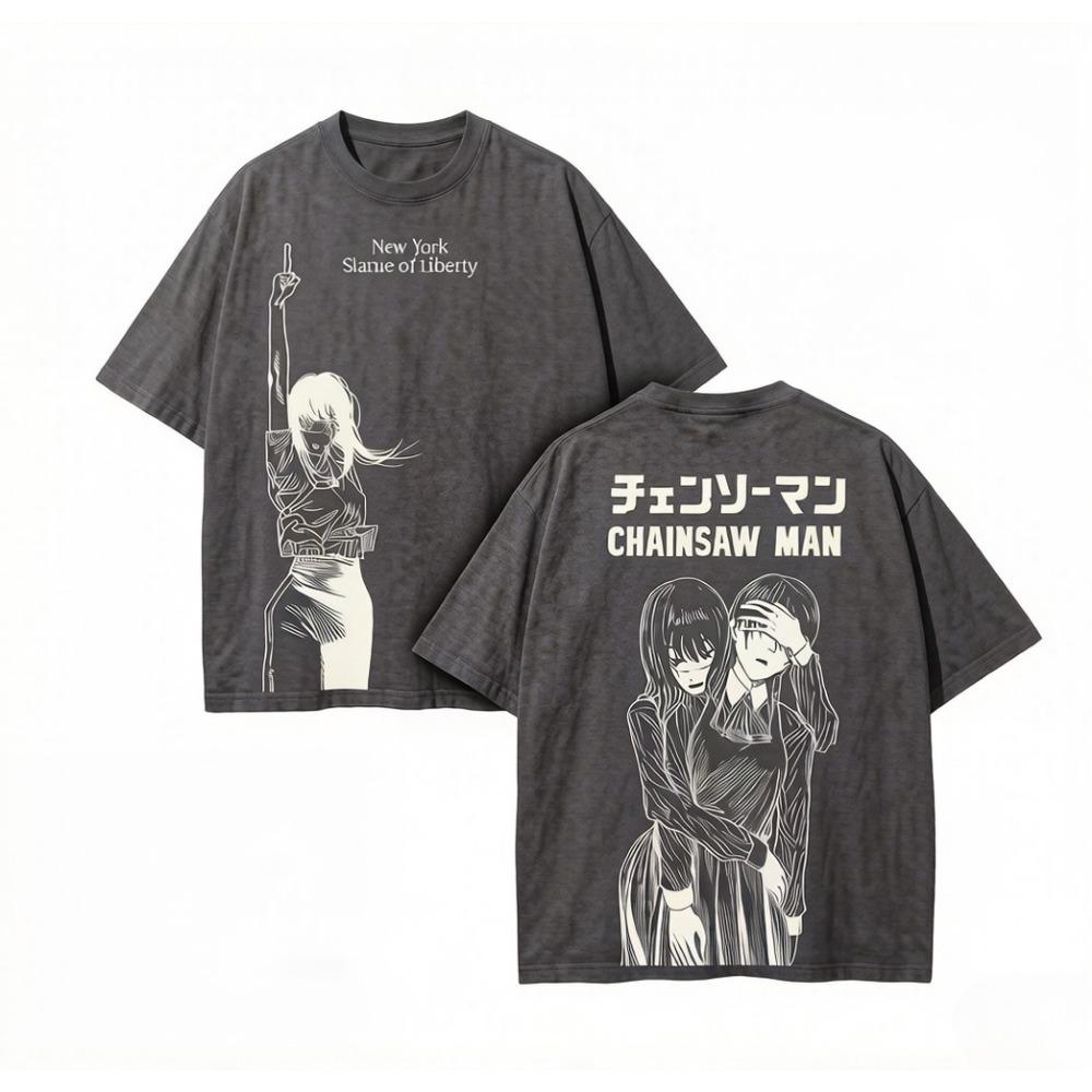 Mitaka Asa Chainsaw Man Manga T-Shirt Vintage T Shirt for Men's Clothing Short Sleeve Cotton Soft Tees Tops