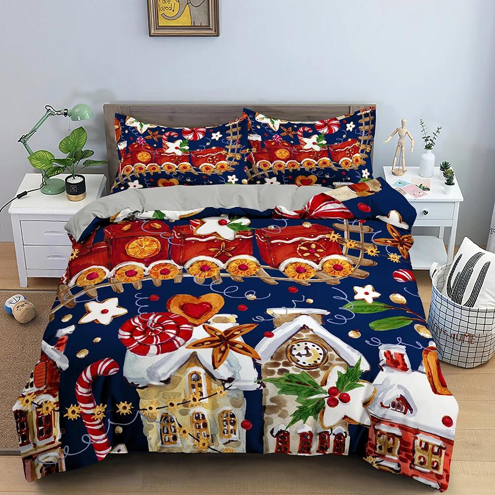 Red Merry Christmas King Queen Duvet Cover Kids Christmas Quilt Cover Santa Claus Bedding Set 1/2Pcs Microfiber Comforter Cover