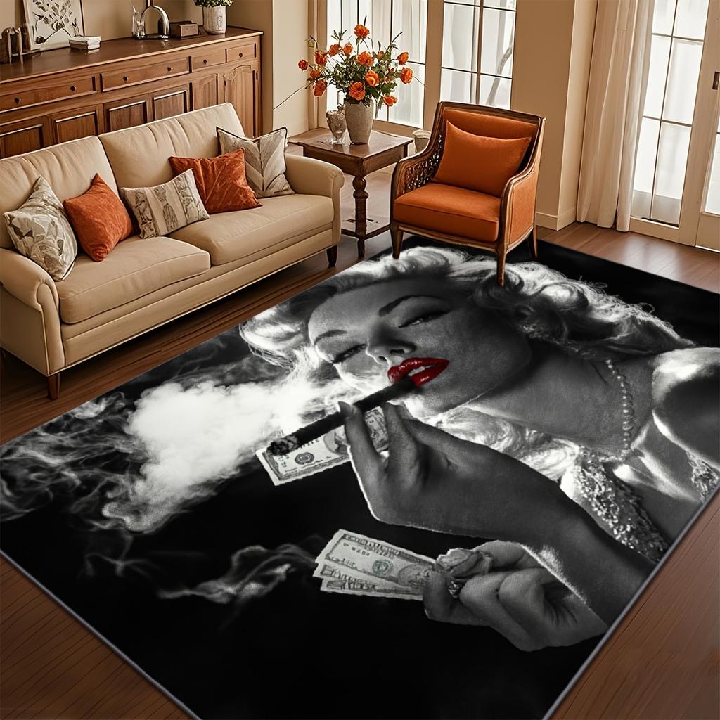 Luxury Imitation Cashmere-Like Mat with & Dollar Bill Print - Large Black & White Iconic Photo Mat, Machine Washable Soft Mat for Living Room