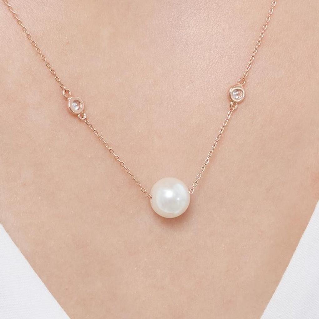 [LeShop] 14K Simple Pearl Line Necklace (Gold Plated)_LJ0335BRN