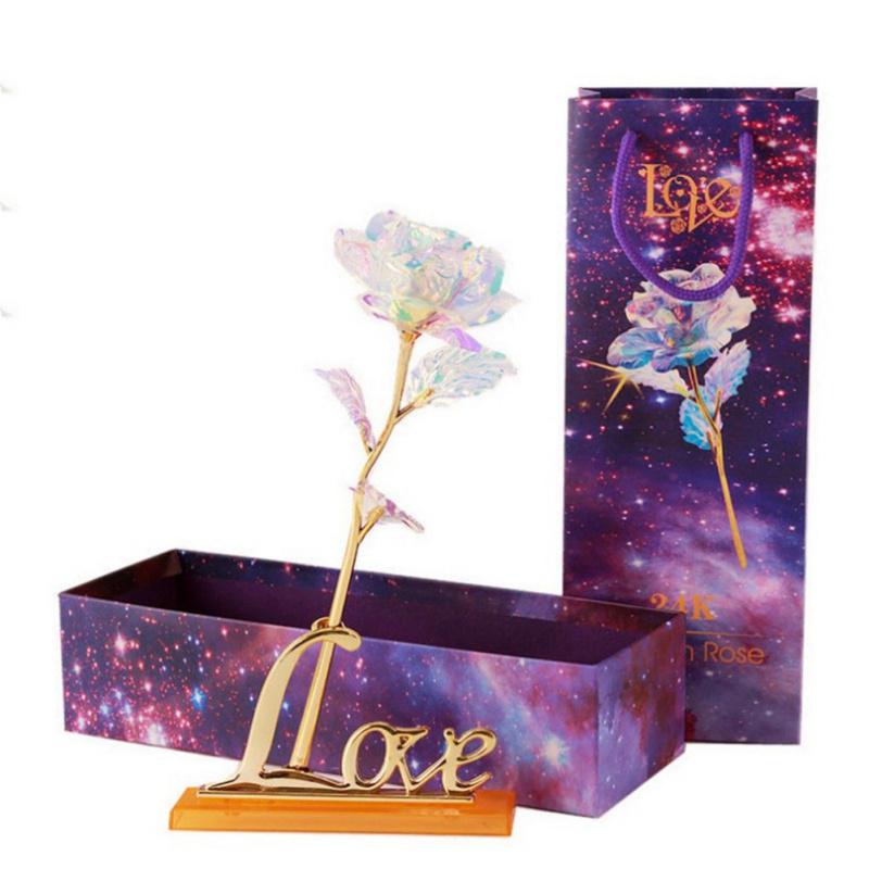 24k Foil Plated Rose with Leaf for Wedding Valentine Day Birthday Decoration Gifts