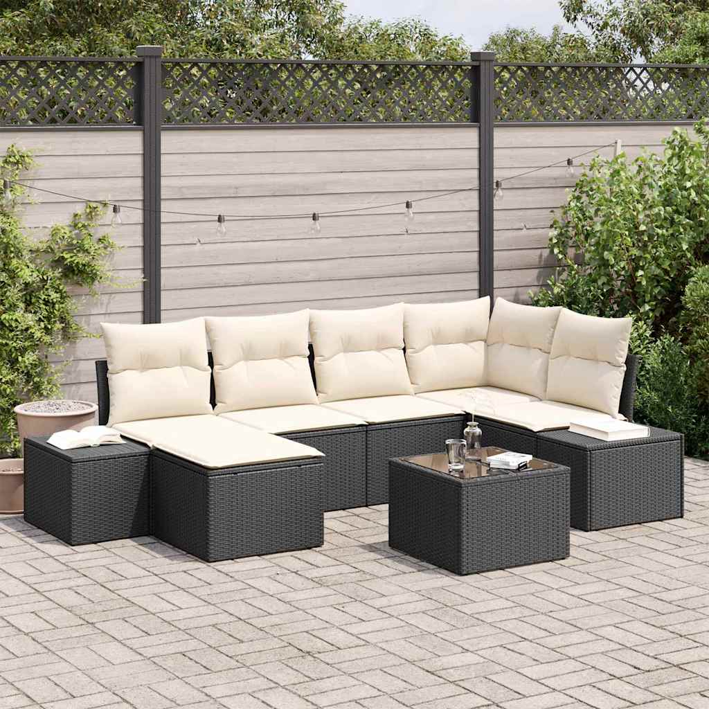 Garden Sofa Set with Cushions 6 pcs Black and Cream Poly Rattan