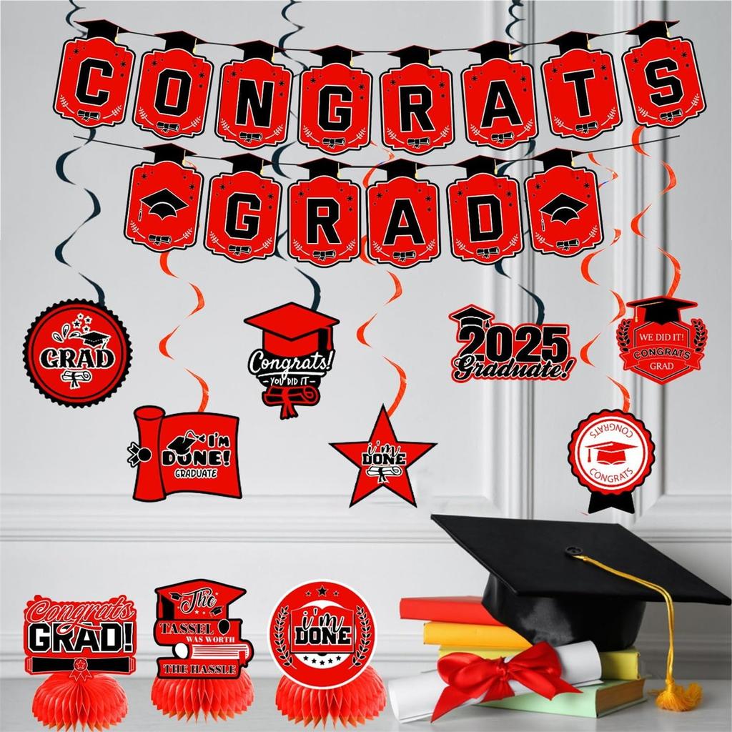 Graduation Decorations Blue Themed Set - Congrats Grad Banner, Class Of 2025 , Balloons & Streamers Kit - Complete Party Supplies For High School &