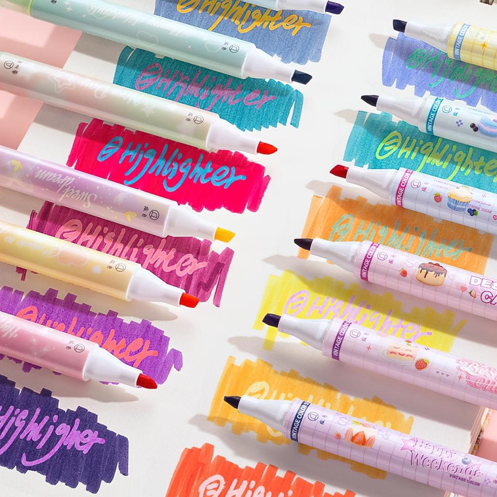 6pcs Vintage Color Scheme Highlighter Pen Set Laying Colors Fluorescent Magic Art Marker Liner for Drawing