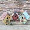 Hanging Bird House Decor Wooden Red Roof Hanging Birdhouse Decorative Outdoor Garden