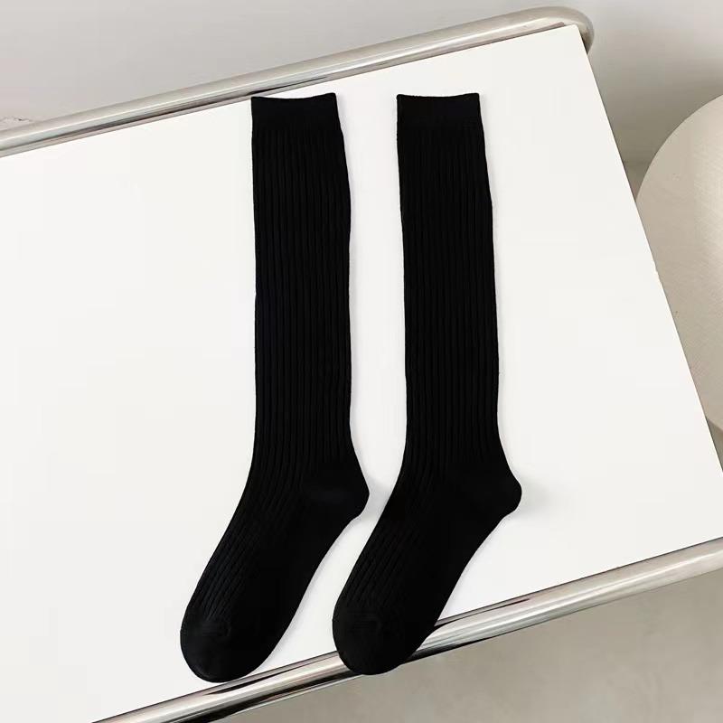 Ladies Girls Fashion Solid Knee Socks Women Knitting Cotton Long Socks Autumn Winter Warm Thigh High White Black Stockings