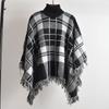Sexy Color Matching Plaid Turtleneck Pullover Knitwear Women's Clothing Fall and Winter Loose and Lazy Style Cloak Outer Tops