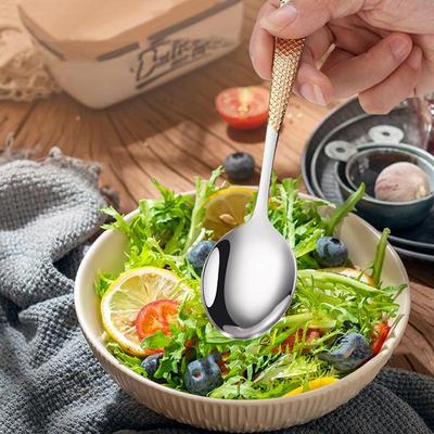 Set de 3 Cuillères de Table avec Manche Martelé Lavable au Lave-Vaisselle Cuillère de Table Cuillère à Soupe Service de Coutellerie