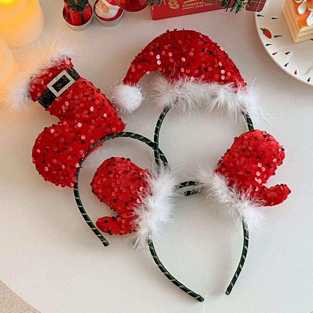 Cute Sequin Merry Christmas Headbands Red Festival Christmas Hat Hair Hoop Dress Up New Year Christmas Decor Gifts