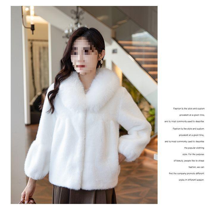 Women's Fashion Faux Mink Fur Coat with Large Collar and Velvet Detailing