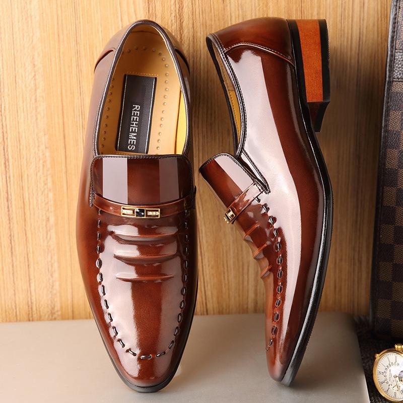 REEHEMES Low-top Men's Shoes Bright Leather Men's Business Dress Leather Shoes Men's Pointed British Cowhide Shoes Wedding Shoes