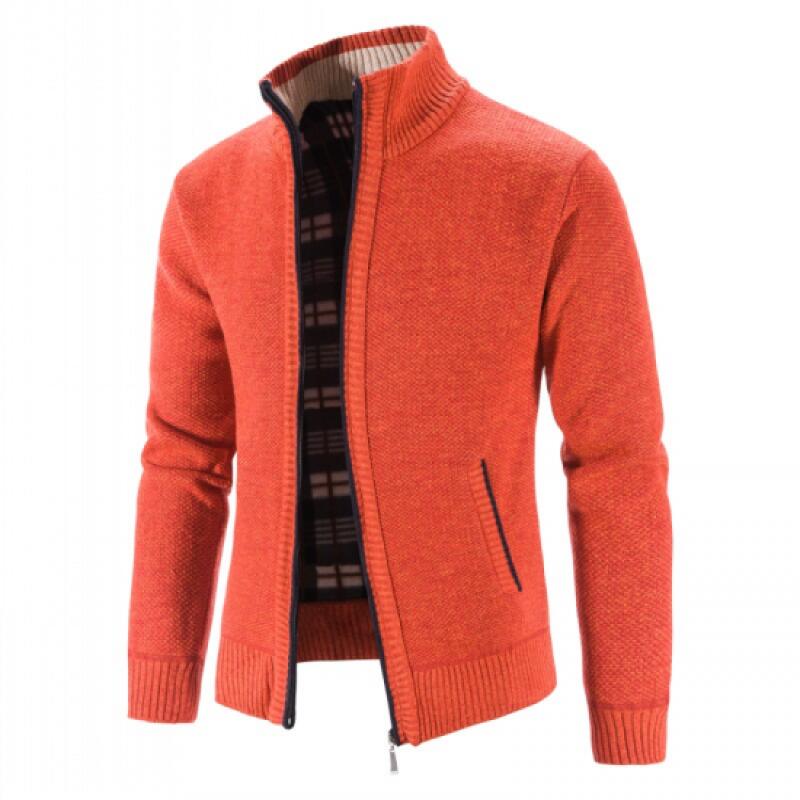 Autumn Winter Men Plush Thickened Stand Collar Jacket Male Half High Neck Knitted Cardigan Men Soild Color Fleece Sweater