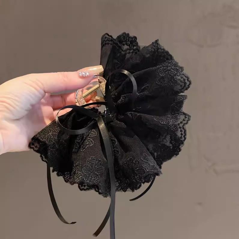 Feminine Lace Butterfly Bow Hair Clip With Shark Clamp For Womens Hairstyles
