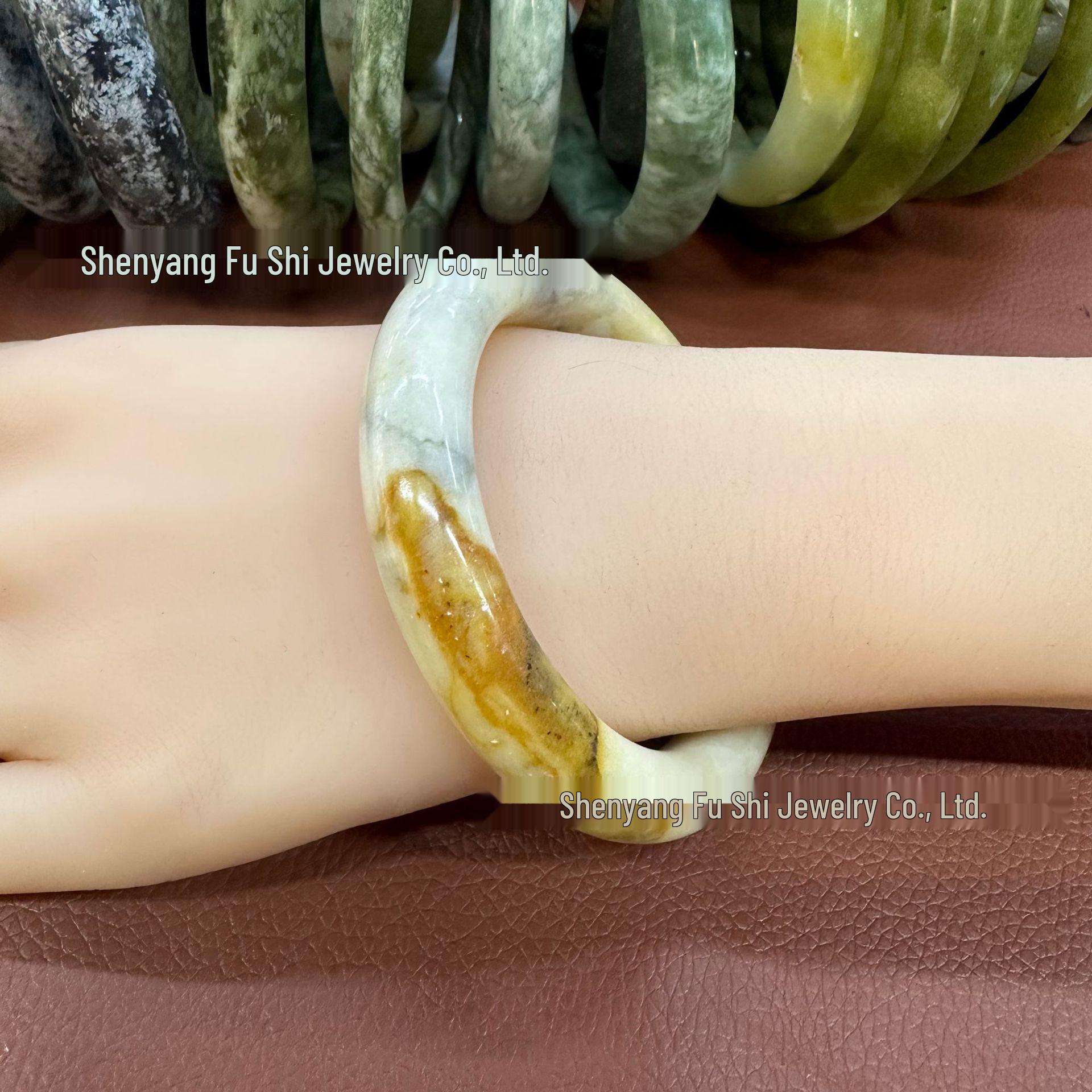 Xiuyu Jade Bangle with Earth Blue, Red, Lemon Yellow, Dark Blue, and Dark Green Veins Model 60/61