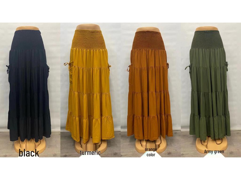 2025 Damen Böhmischer Einfarbig Langer Rock mit Taschen, Zwei-Wege Wickelstil