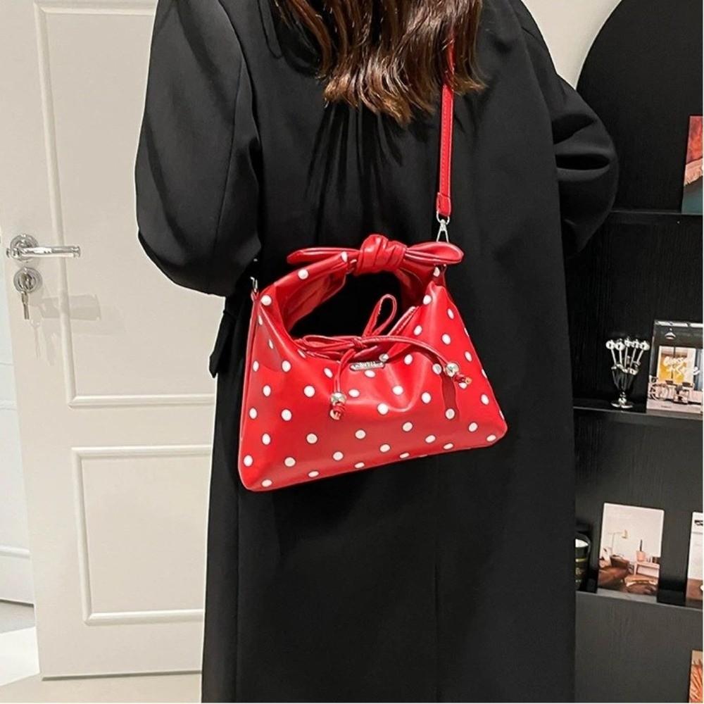 Exquisite Polka Dot Shoulder Bag PU Leather Hand-held Crossbody Bag Bow Tie Rope Polka Dot Handbag Women