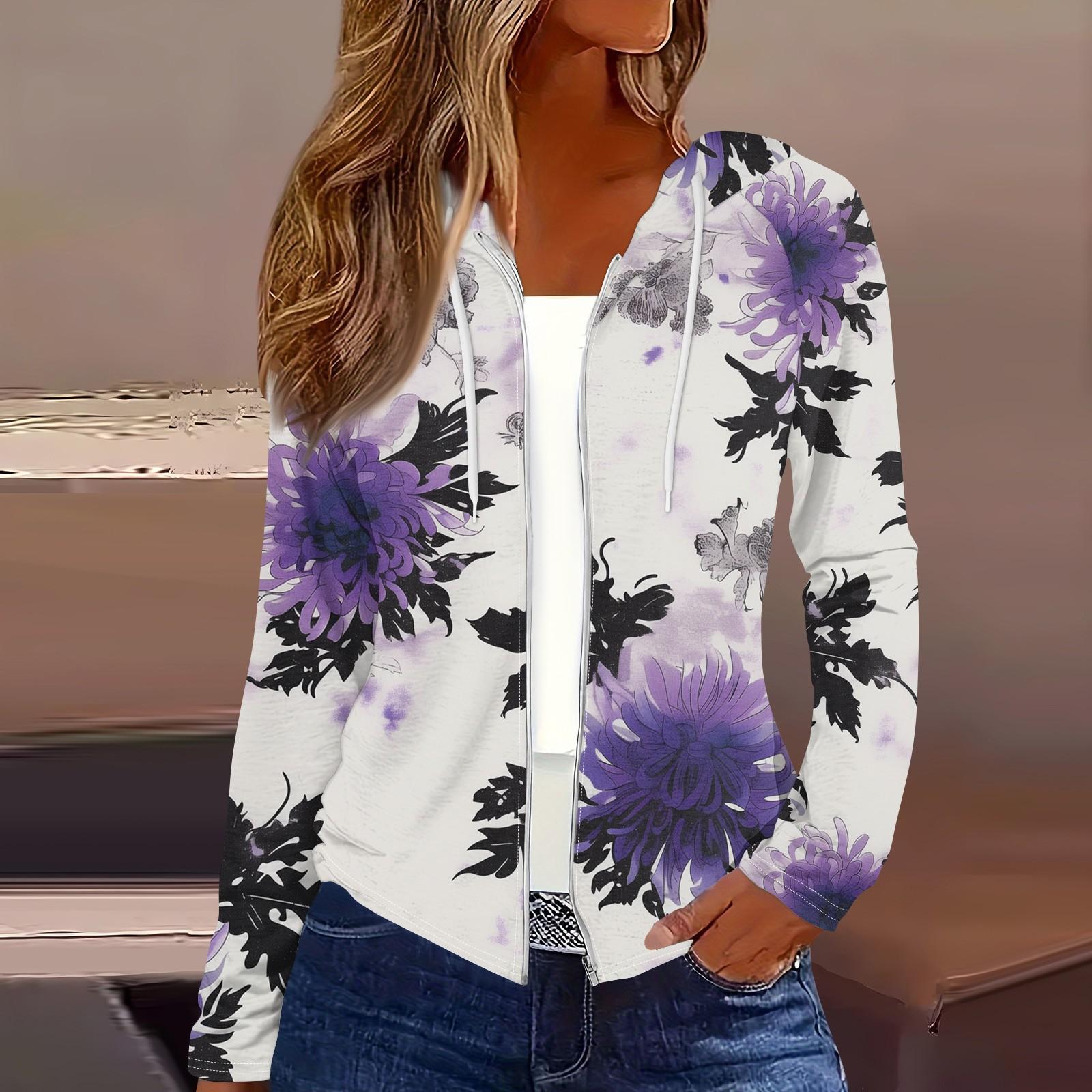 Женская мода повседневная застежка-молния с капюшоном и принтом с длинным рукавом — фото 14