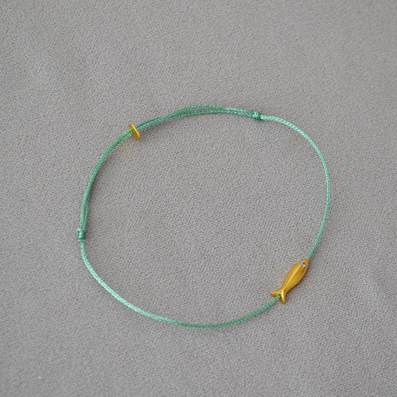 Blue Silk Thread Woven Retro Gold Koi Small Fish Simple and Extremely Thin Bracelet Hand Rope Stacking Belt
