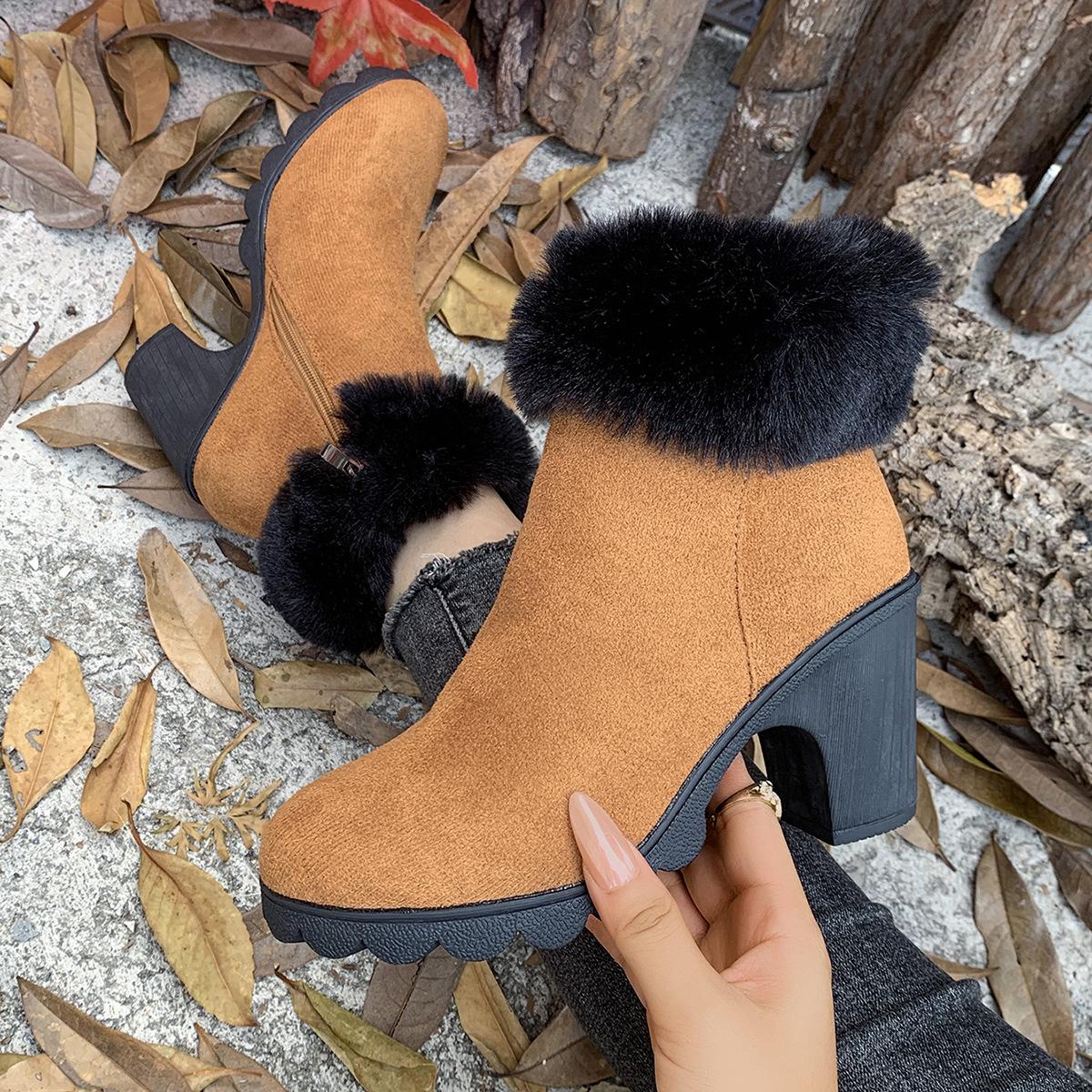 

Autumn Solid Color Plush High Heel Ankle Boots for Women, Sizes 35-42 36 світло-коричневого кольору
