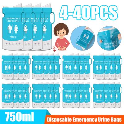 4-40PCS 750ml Outdoor Emergency Urine Bags Disposable Travel Mobile Toilet Portable Urinal Bag for Female Male Vomiting Bag
