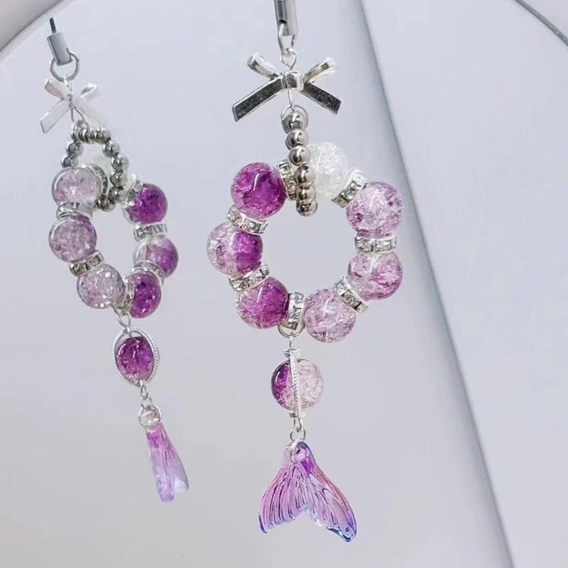 Trendy Fish Tail Phone Charm with Bowknot Pendant Handmade Beaded Keychain Ornament Backpack Accessory for Daily Use