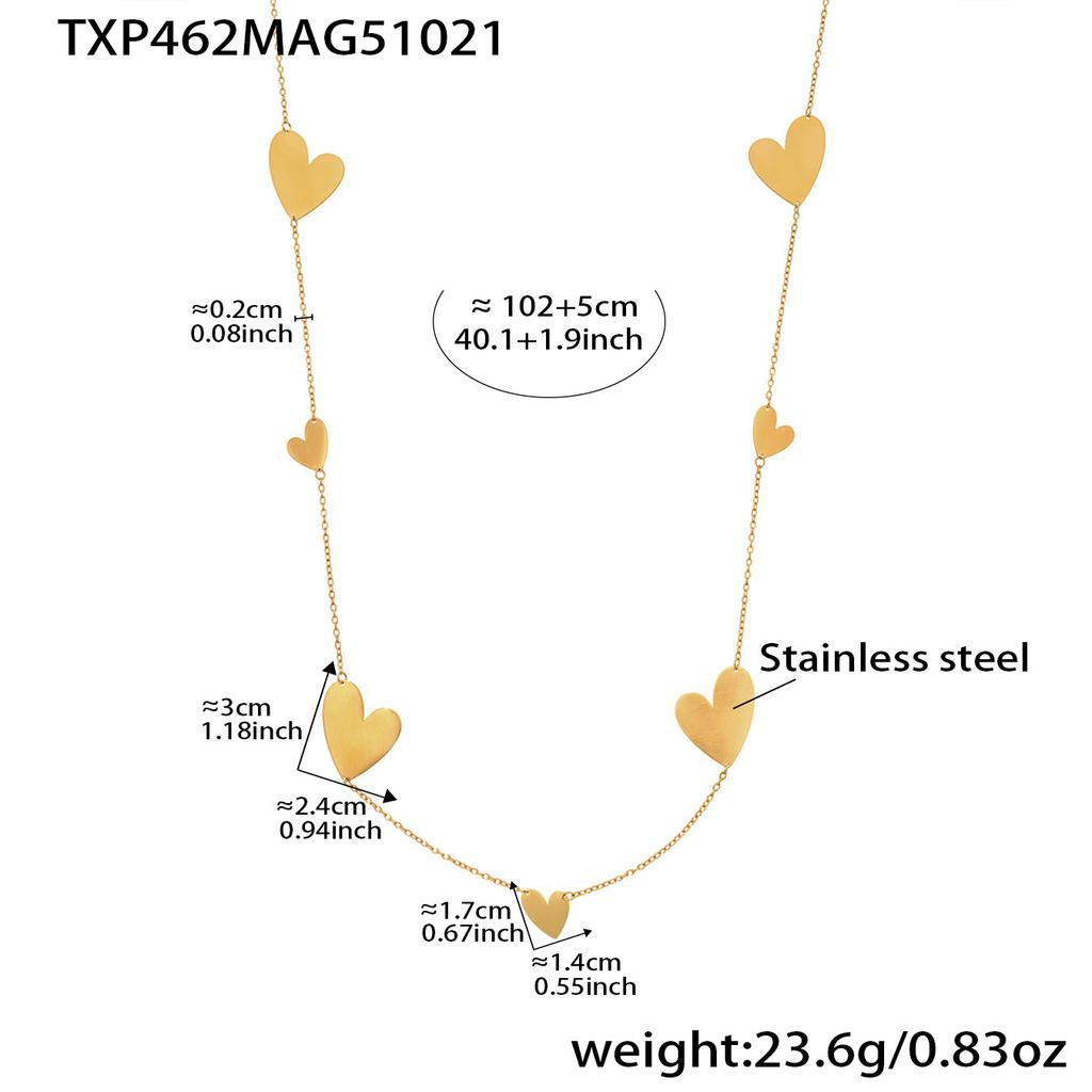 Herz Halskette Ohrringe Ring aus Edelstahl 18k vergoldet Pulloverkette Lange Halsketten Passende Ohrringringe für Frauen