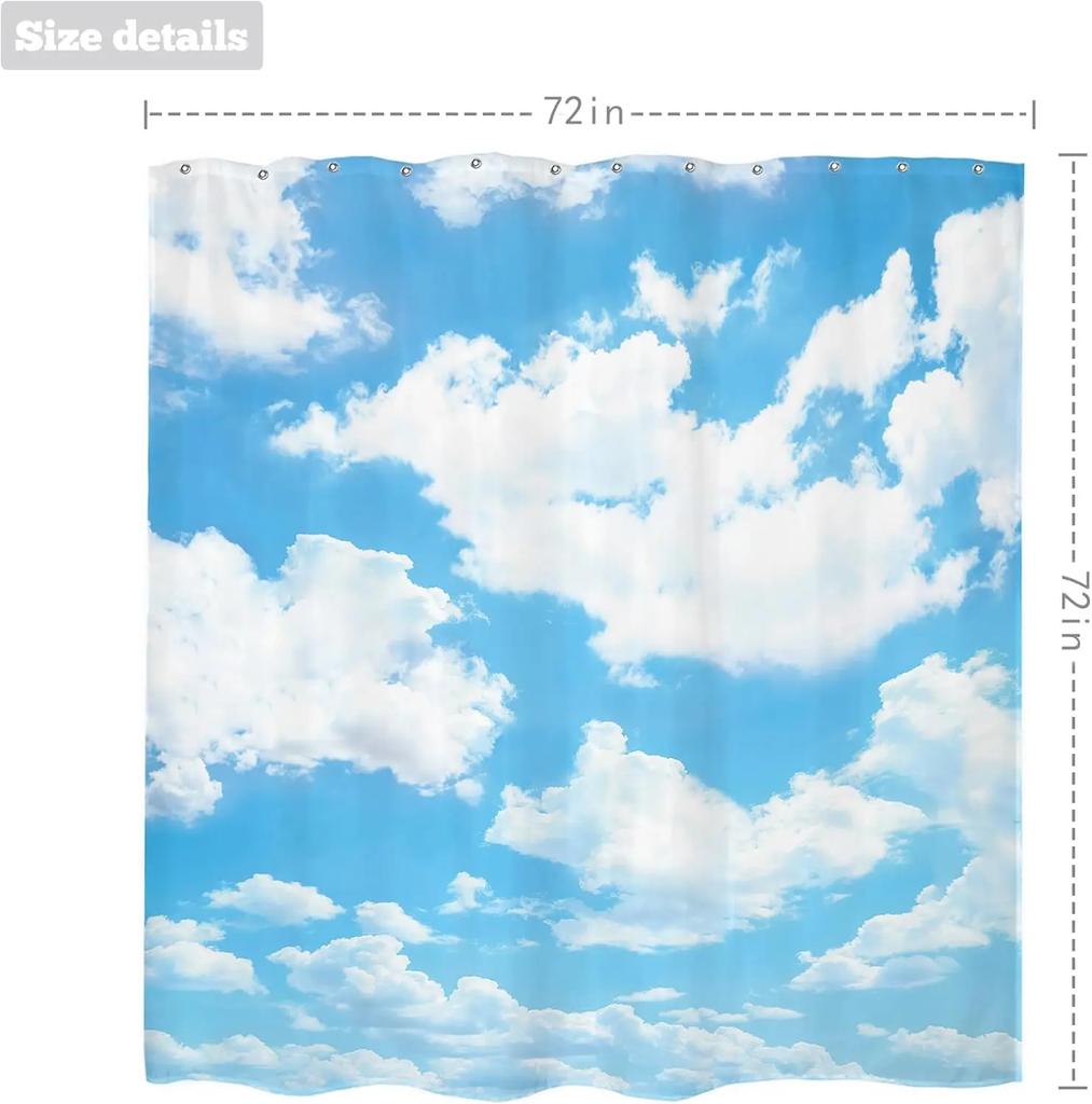 Blue Sky Background Cloud Shower Curtain Natural Landscape Waterproof Fabric Polyester Bathtub Decoration 12 Pack Hook