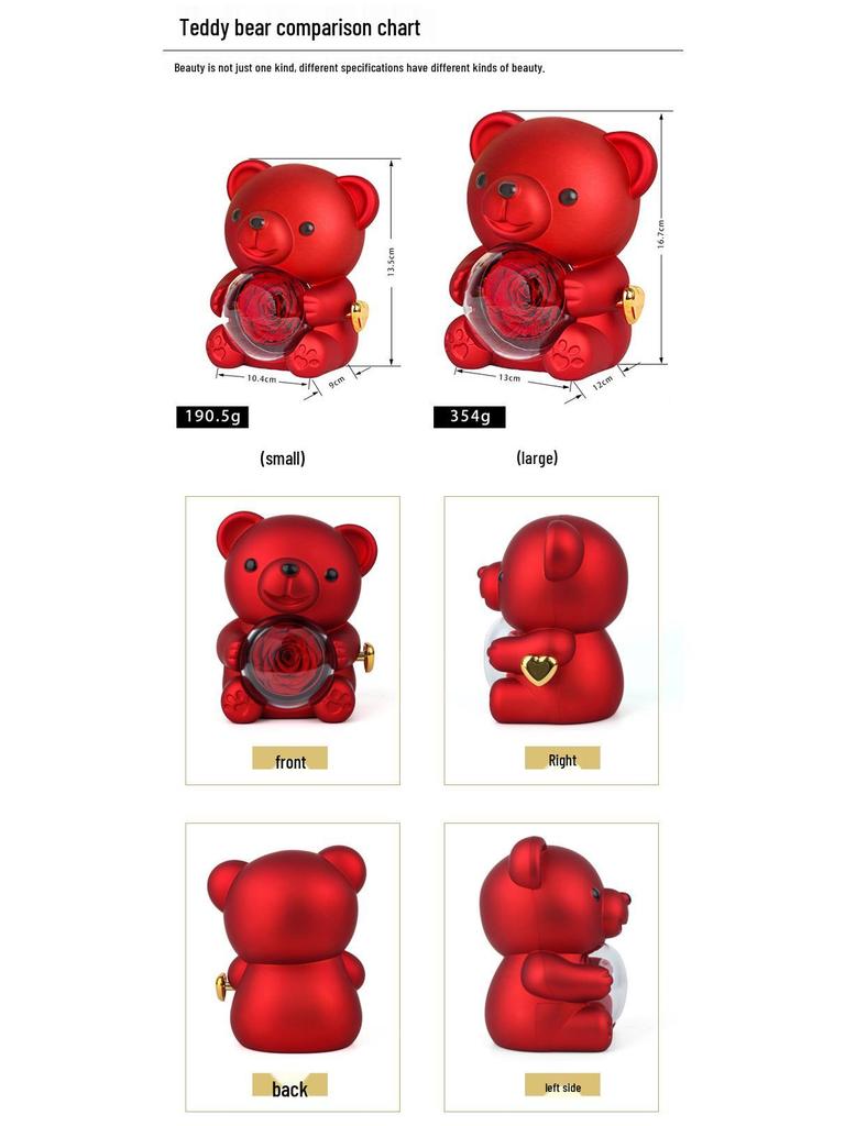 Luxusní otočná šperkovnice s medvídkem a designem růží - Ideální pro žádosti o ruku a dárky