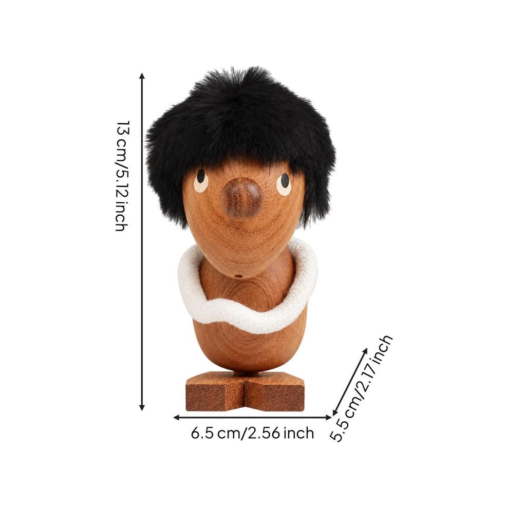 NordicThemed Wooden Figurine Nordic with Faux Fleece Hair Compact Tabletop Display