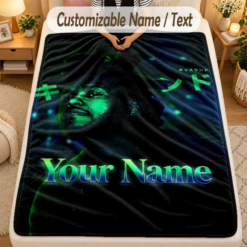 Flannel BlanketThe Weeknd Custom Name Text Personalized Soft Warm Throw Blanket Home Decor Gift