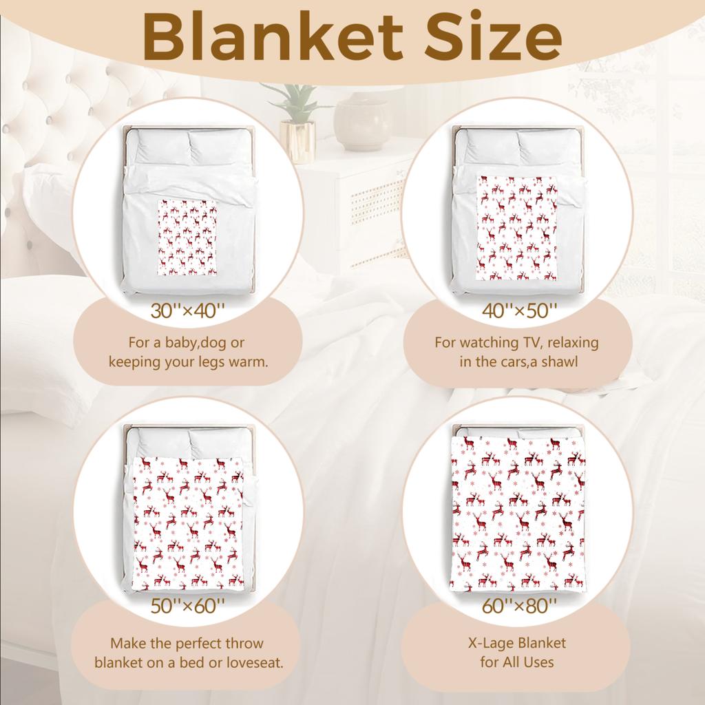 1pc Christmas Blanket Deer Snowflake Printed Smooth Flannel Blanket for Home Living Room Bedroom Decor New Year Christmas Gift
