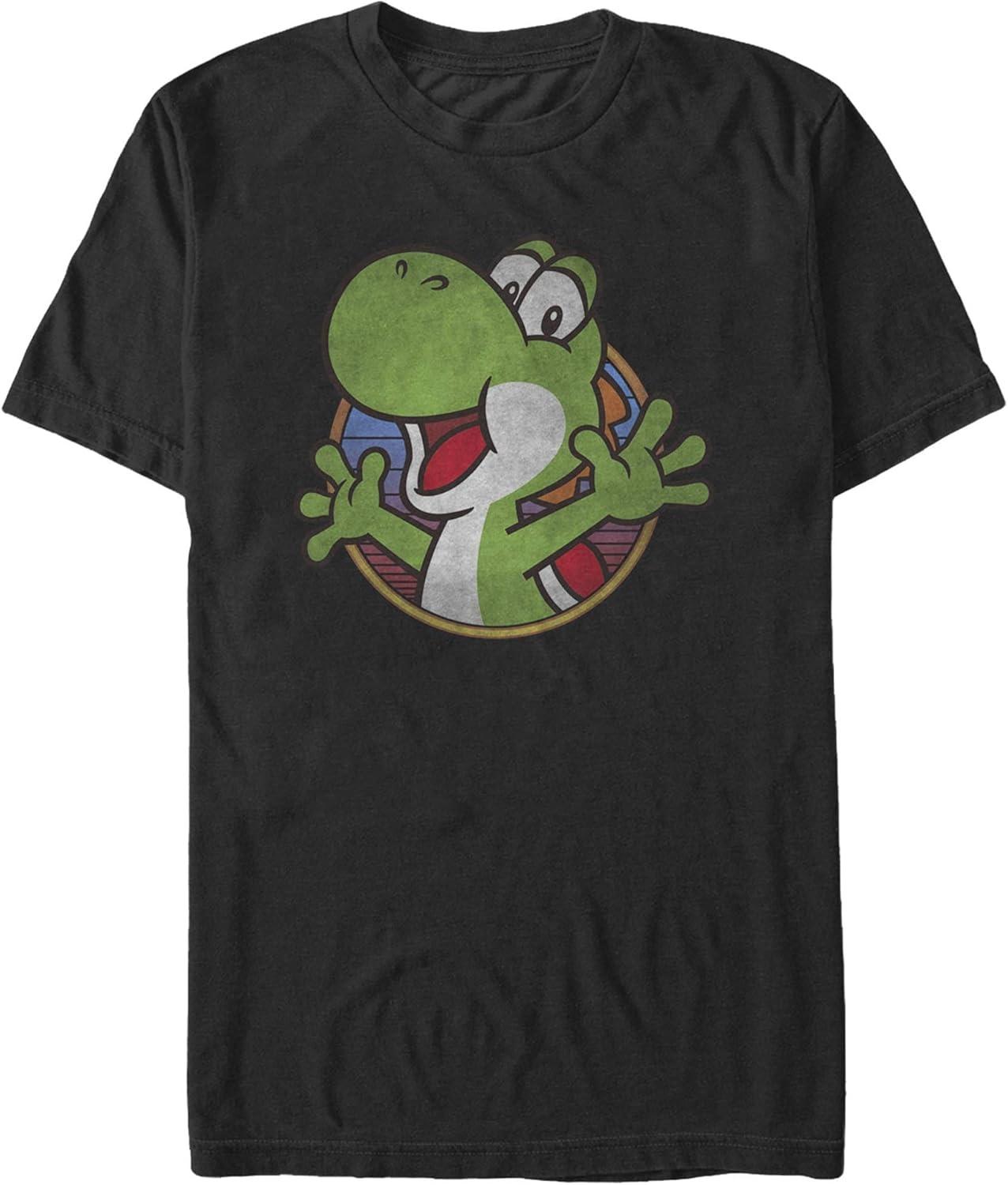 Мужская футболка Nintendo Super Mario с логотипом-кругом Yoshi с градиентом цвета S чёрный
