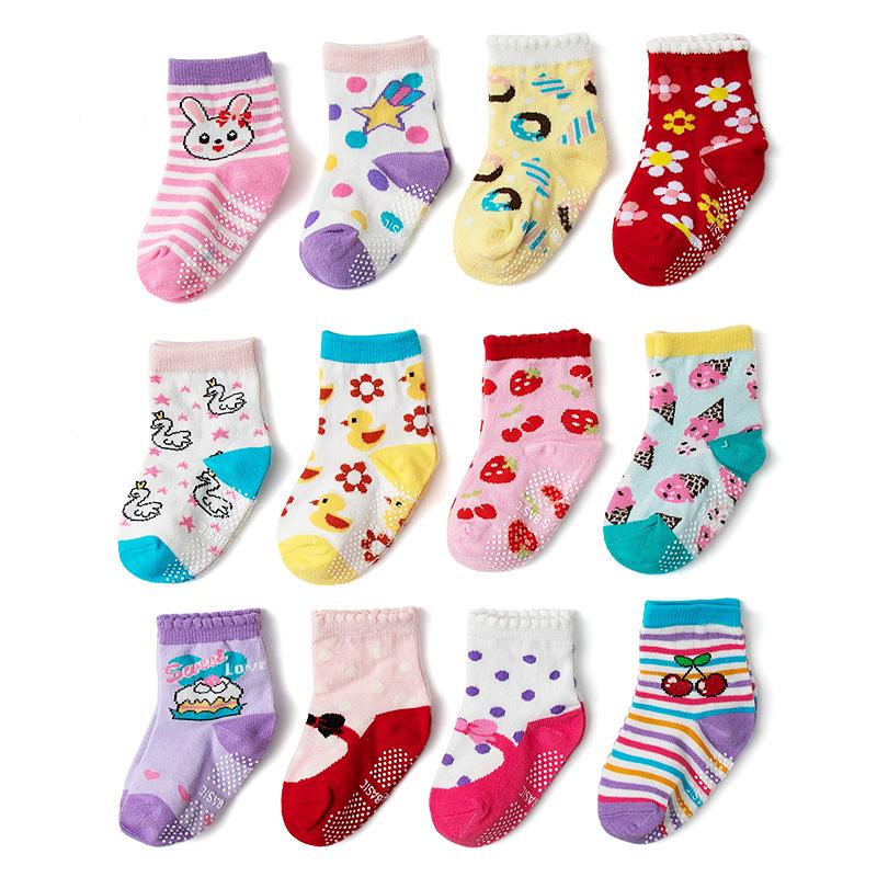 Niños Niñas 12 Pares Calcetines de Algodón Antideslizantes Recién Nacido Bebé 1-3 años Suelas Antideslizantes Suelo Calcetín Unisex para Bebés Niños Pequeños Agarre Niños S(6 to12M) beige
