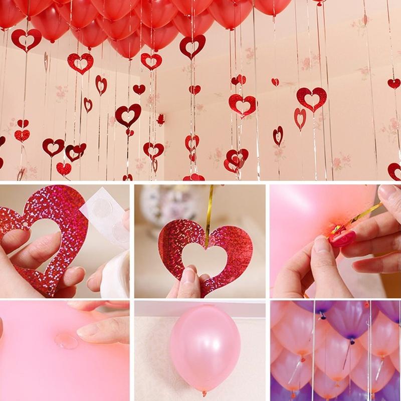100Pcs/Set Balloon and Thread Pendant Hollow Heart-shaped Sequins Wedding Decoration DIY Birthday Party Paper Garland Streamers