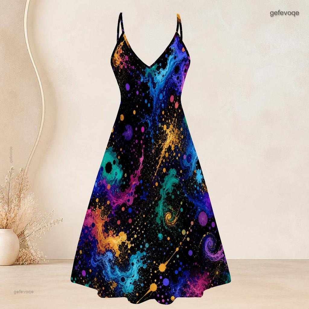 Women Plus Size Printed Two Piece Set Short Sleeve Draped Cardigan Strappy V Neck Flared Dress