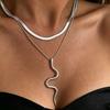 Double Layer Metal Vintage Snake Pendant Necklace Women Fashionable Minimalist Bone Chain