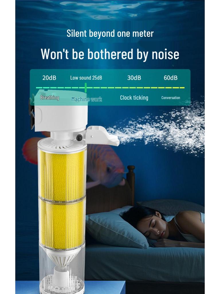 Silent All-in-One Fish Tank Filter with Built-in Oxygenation and Water Circulation