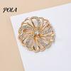 Secure Clasp Brooch Pin, Hollow Swirl Flower Pattern Lapel Pin with Rhinestones Inlaid, Durable Spiral Petals Design Versatile Badge for Coats Shirts