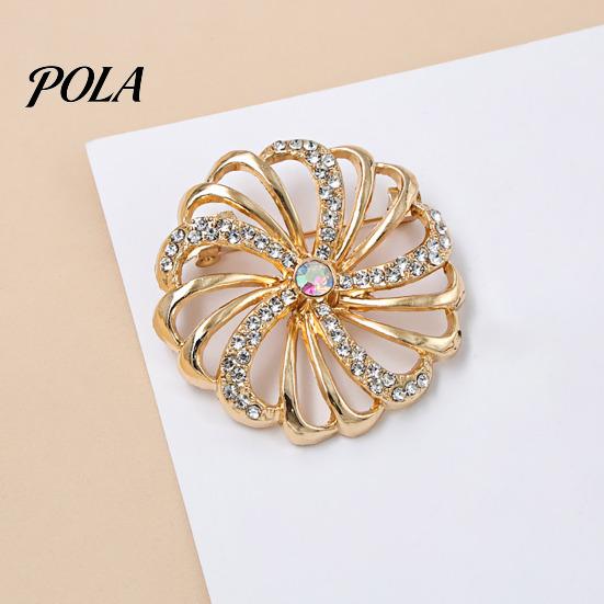 Secure Clasp Brooch Pin, Hollow Swirl Flower Pattern Lapel Pin with Rhinestones Inlaid, Durable Spiral Petals Design Versatile Badge for Coats Shirts