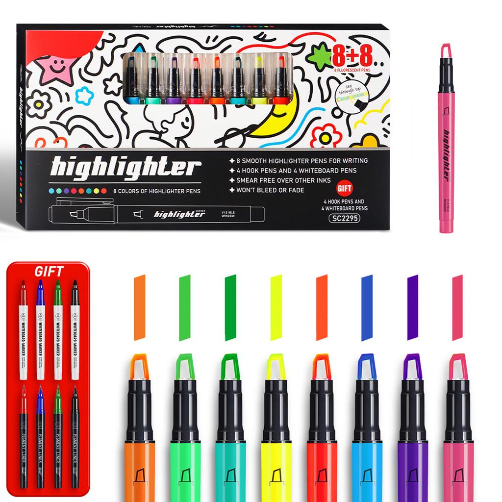16Pcs Multicolored Glowing Highlighter Fluorescent Color Marker Pens For Note Taking Sketching Highlighting Doodling